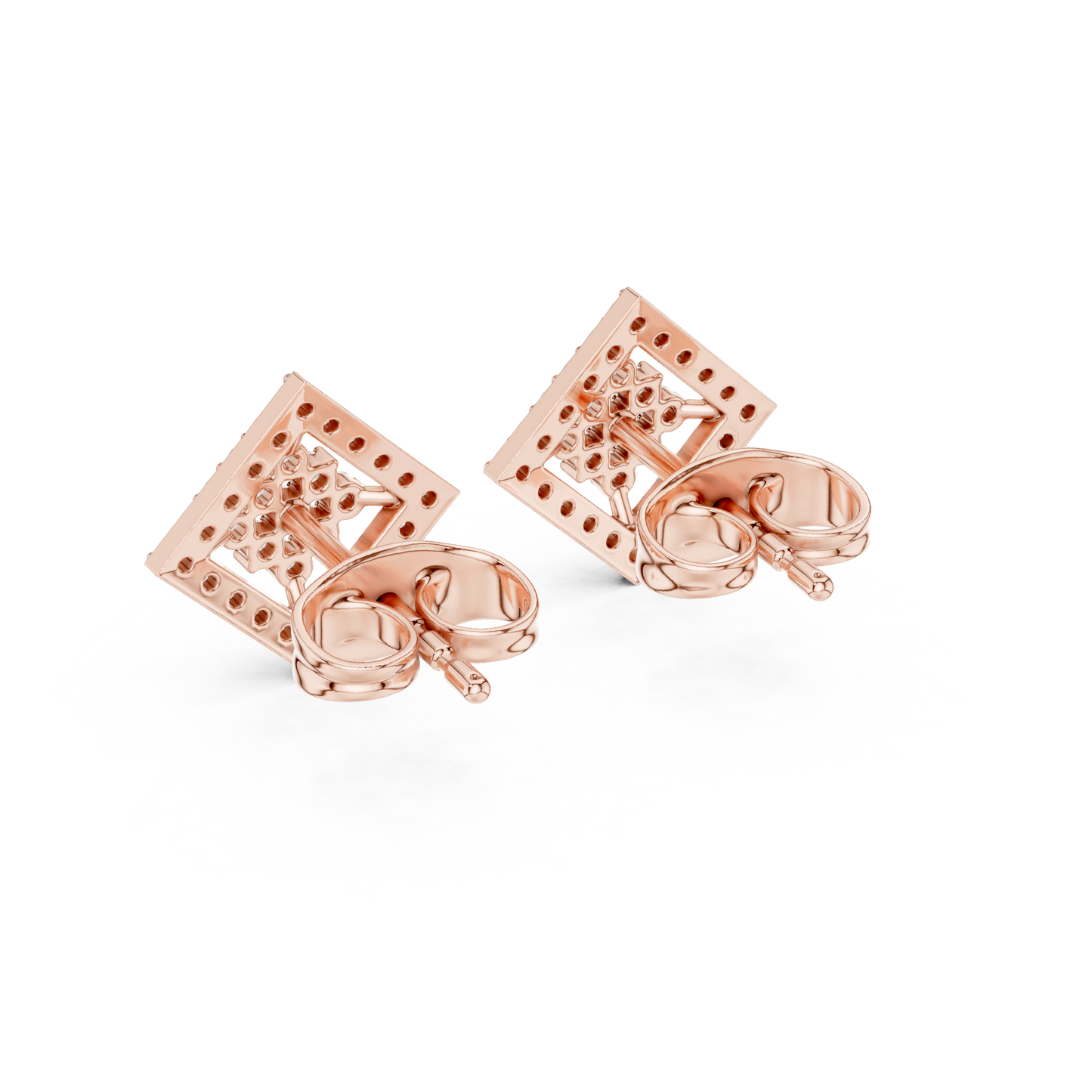 Geometric Diamond Stud Earrings | Contemporary Square Elegance