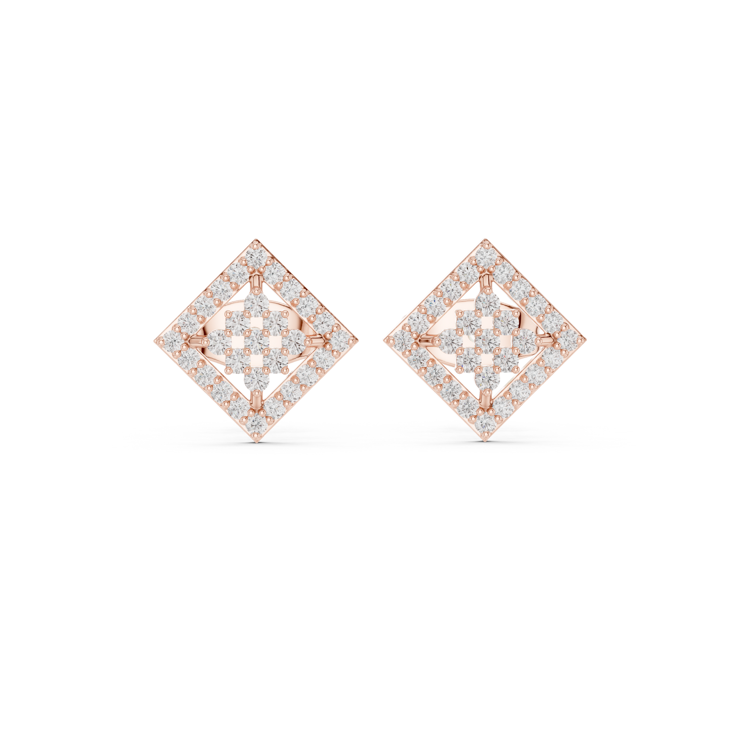 Geometric Diamond Stud Earrings | Contemporary Square Elegance