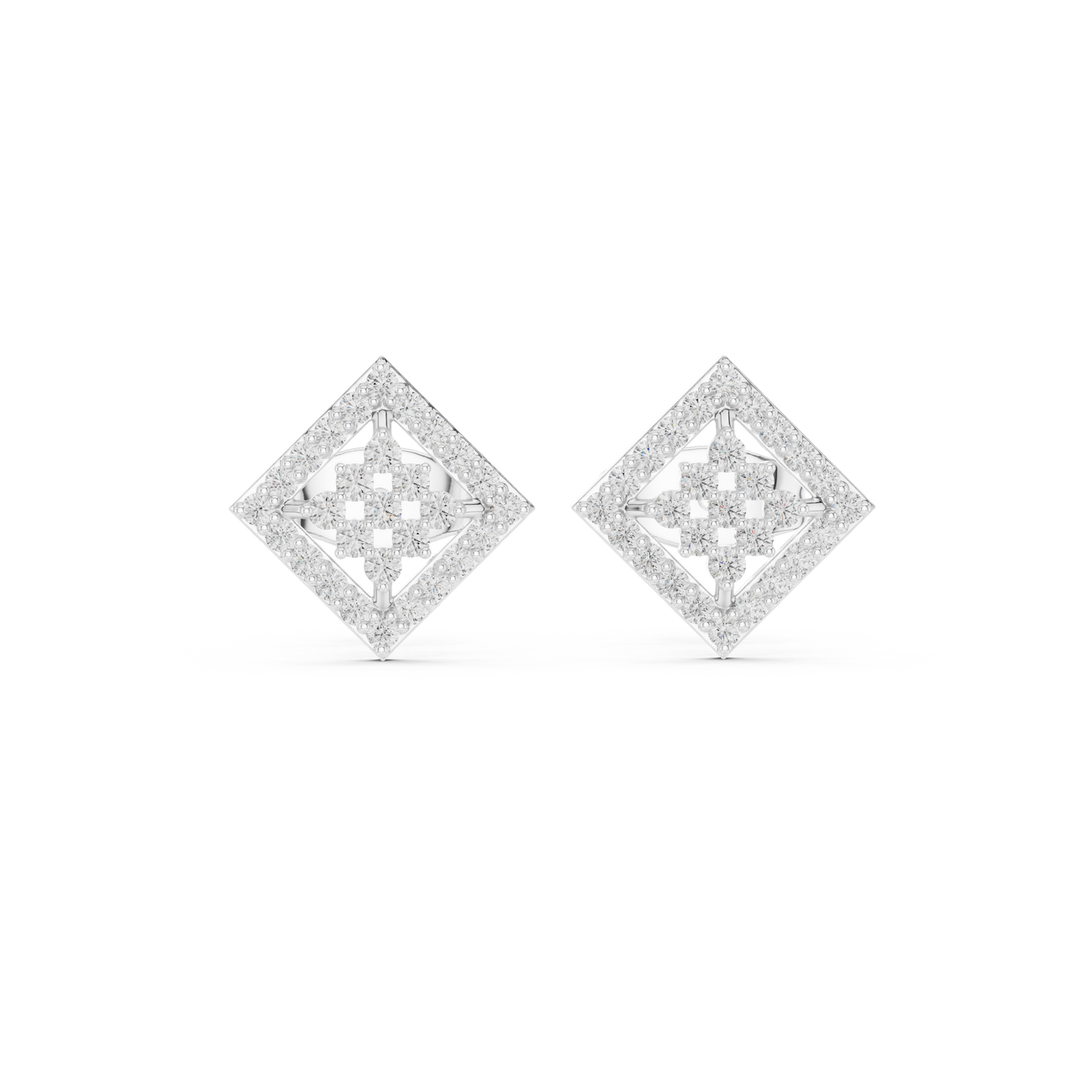Geometric Diamond Stud Earrings | Contemporary Square Elegance