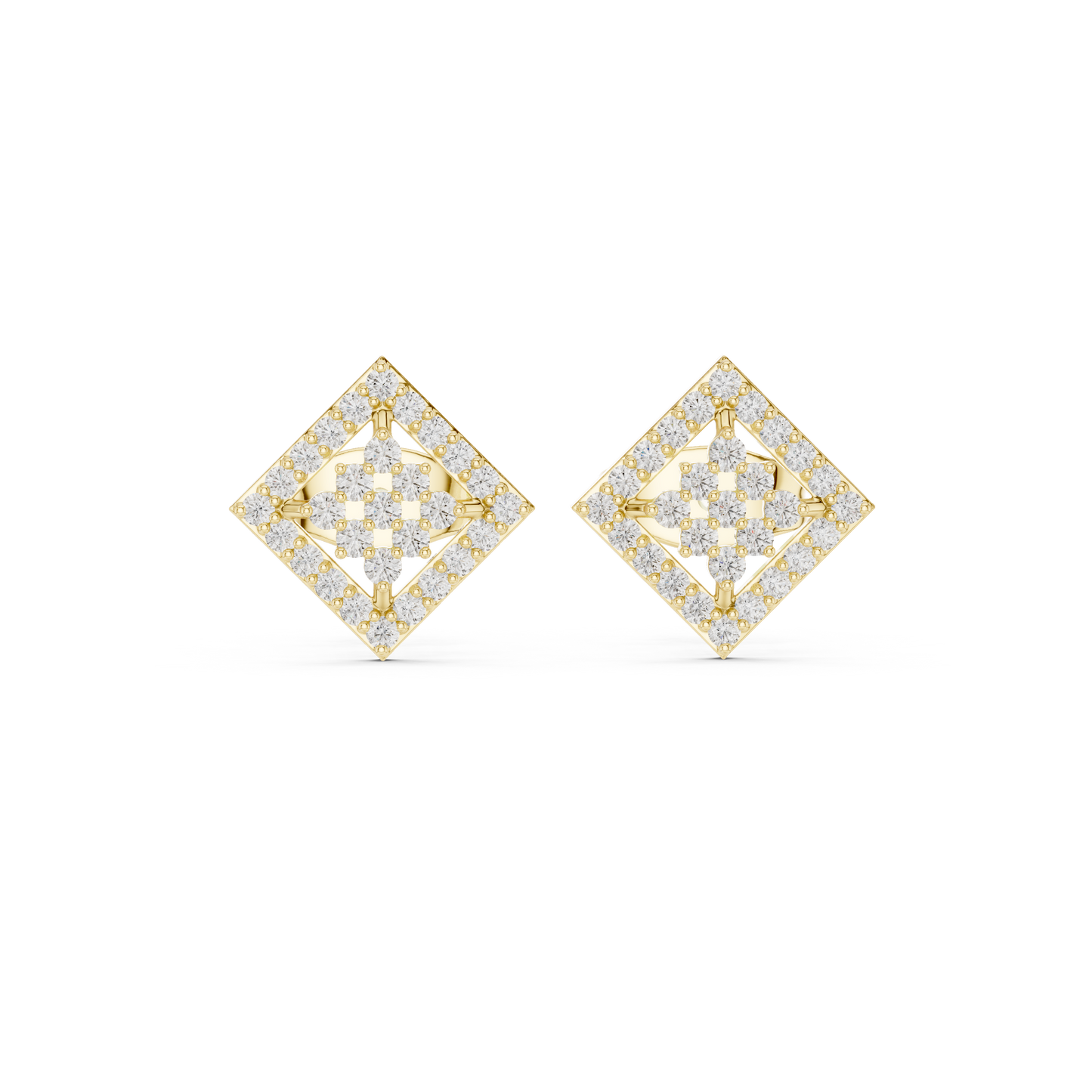 Geometric Diamond Stud Earrings | Contemporary Square Elegance