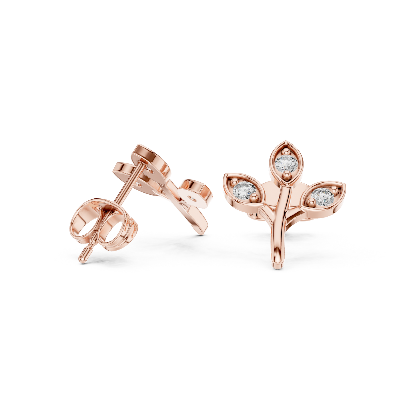 Leaf-Inspired Diamond Stud Earrings – Rose Gold