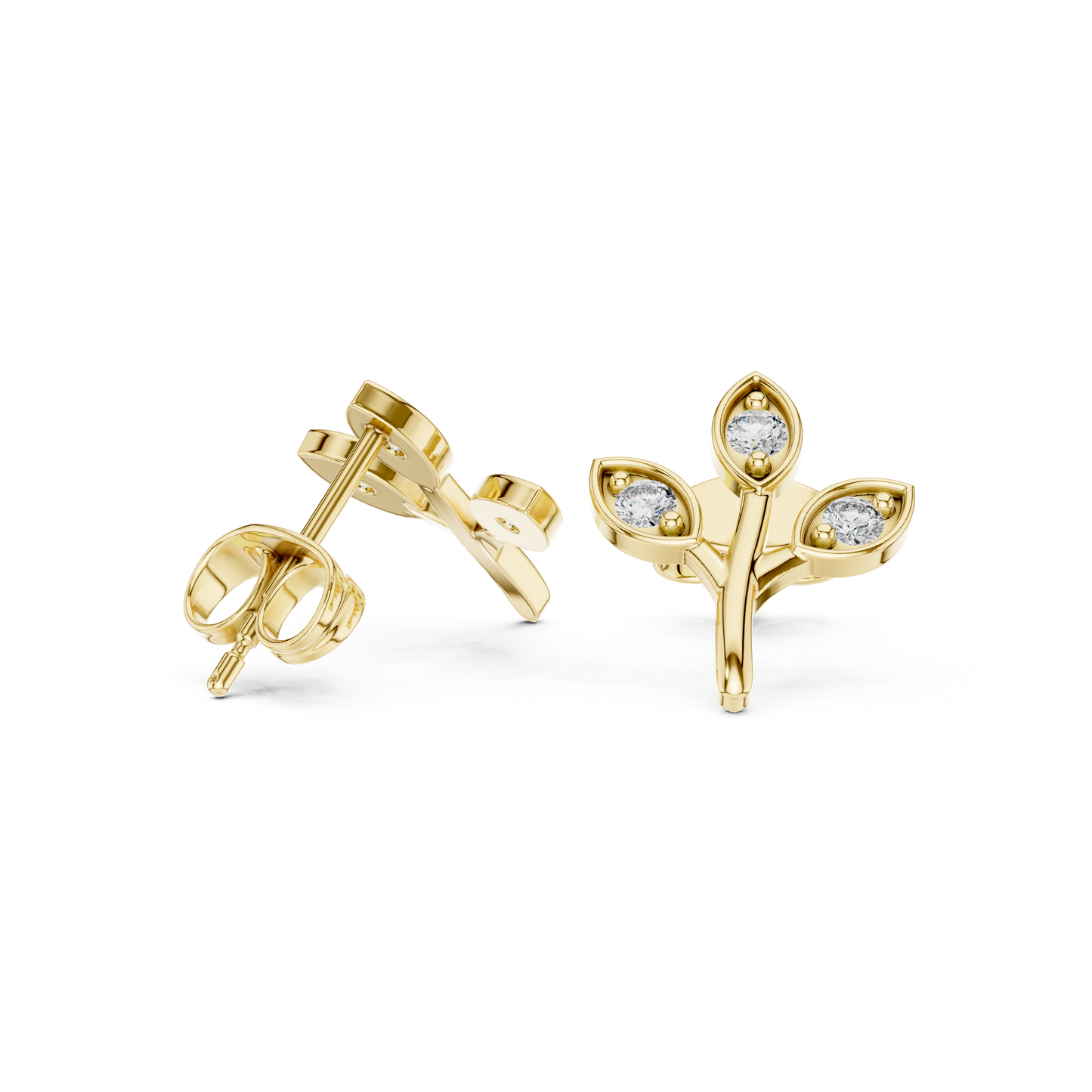 Leaf-Inspired Diamond Stud Earrings – Rose Gold