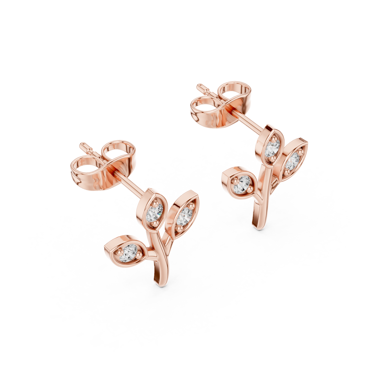 Leaf-Inspired Diamond Stud Earrings – Rose Gold