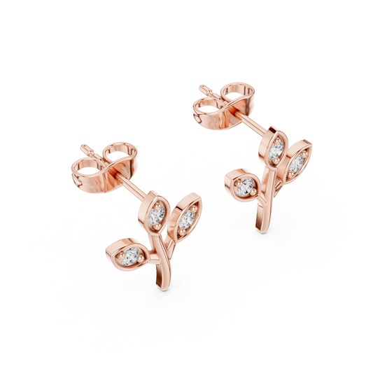Leaf-Inspired Diamond Stud Earrings – Rose Gold