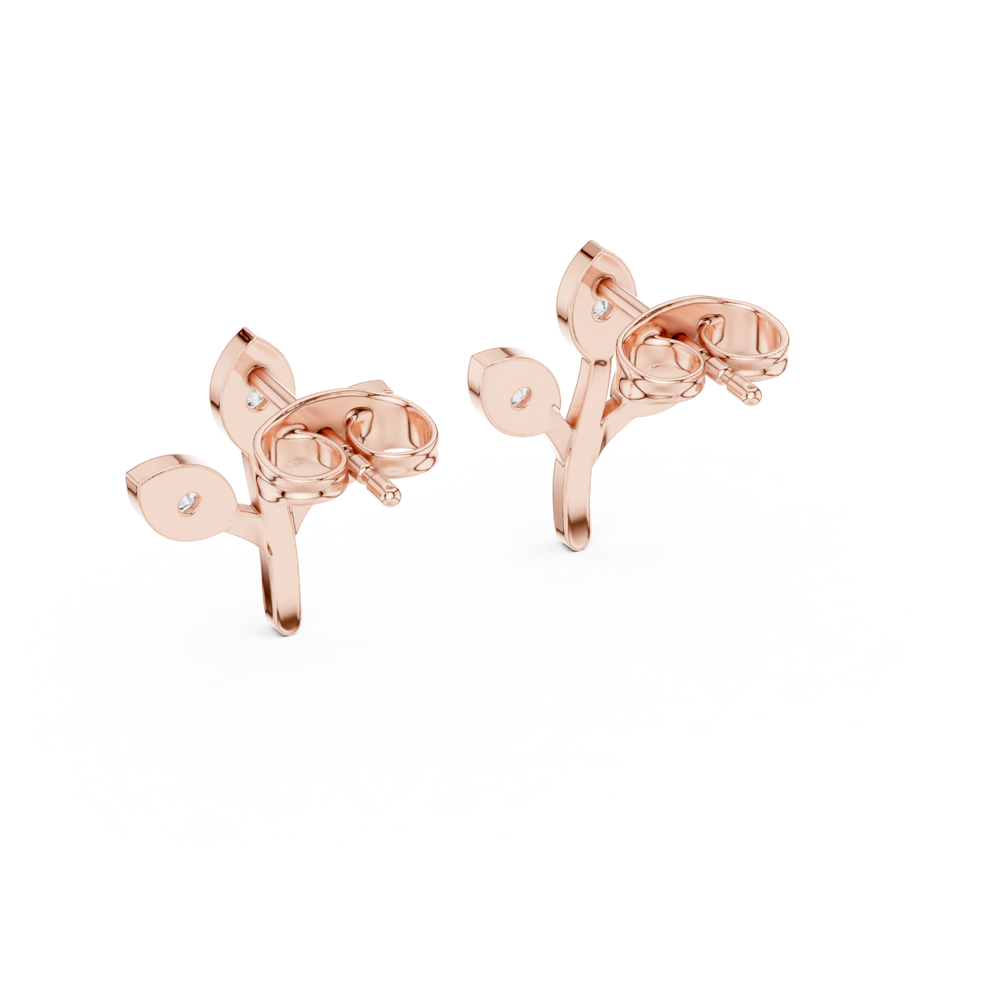Leaf-Inspired Diamond Stud Earrings – Rose Gold