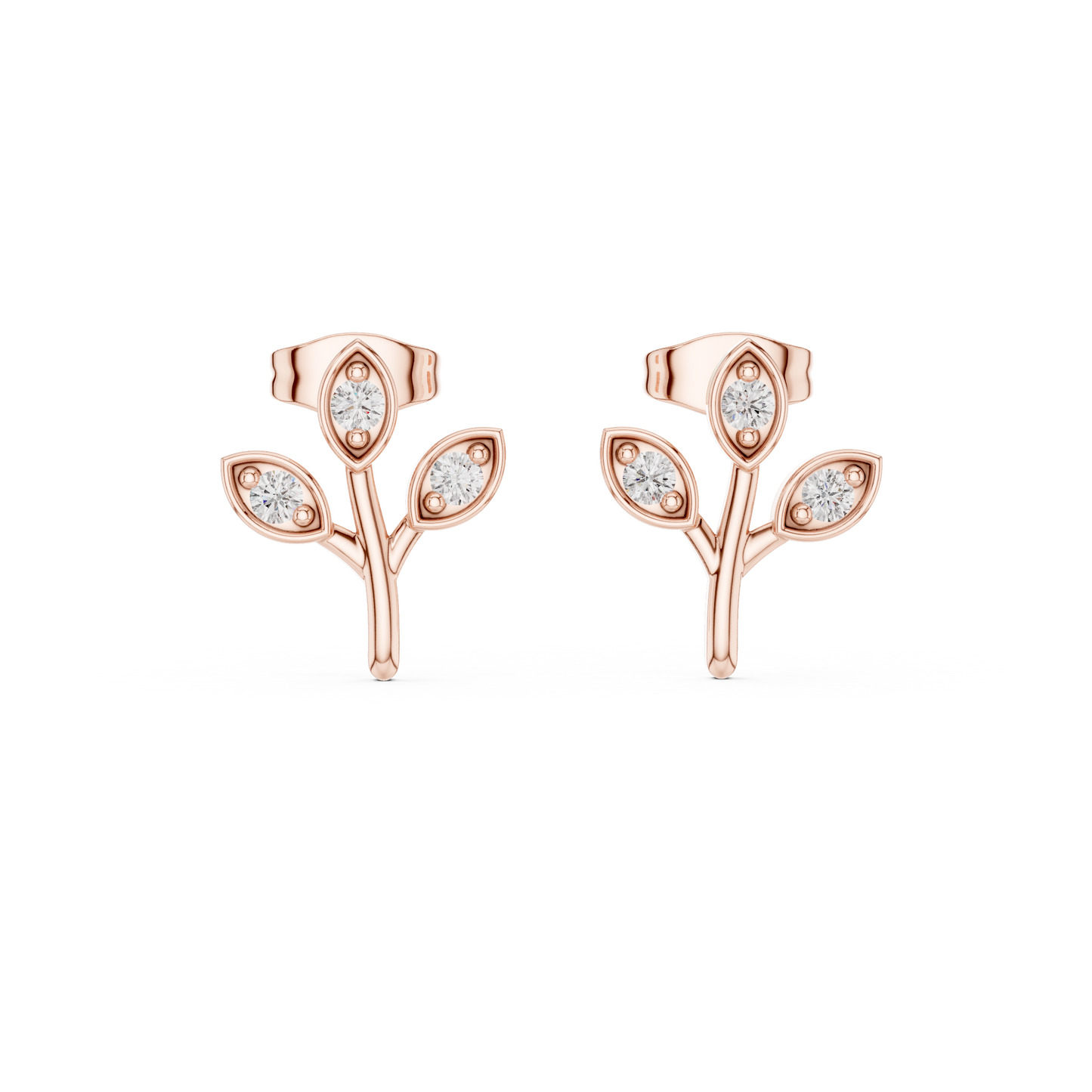 Leaf-Inspired Diamond Stud Earrings – Rose Gold