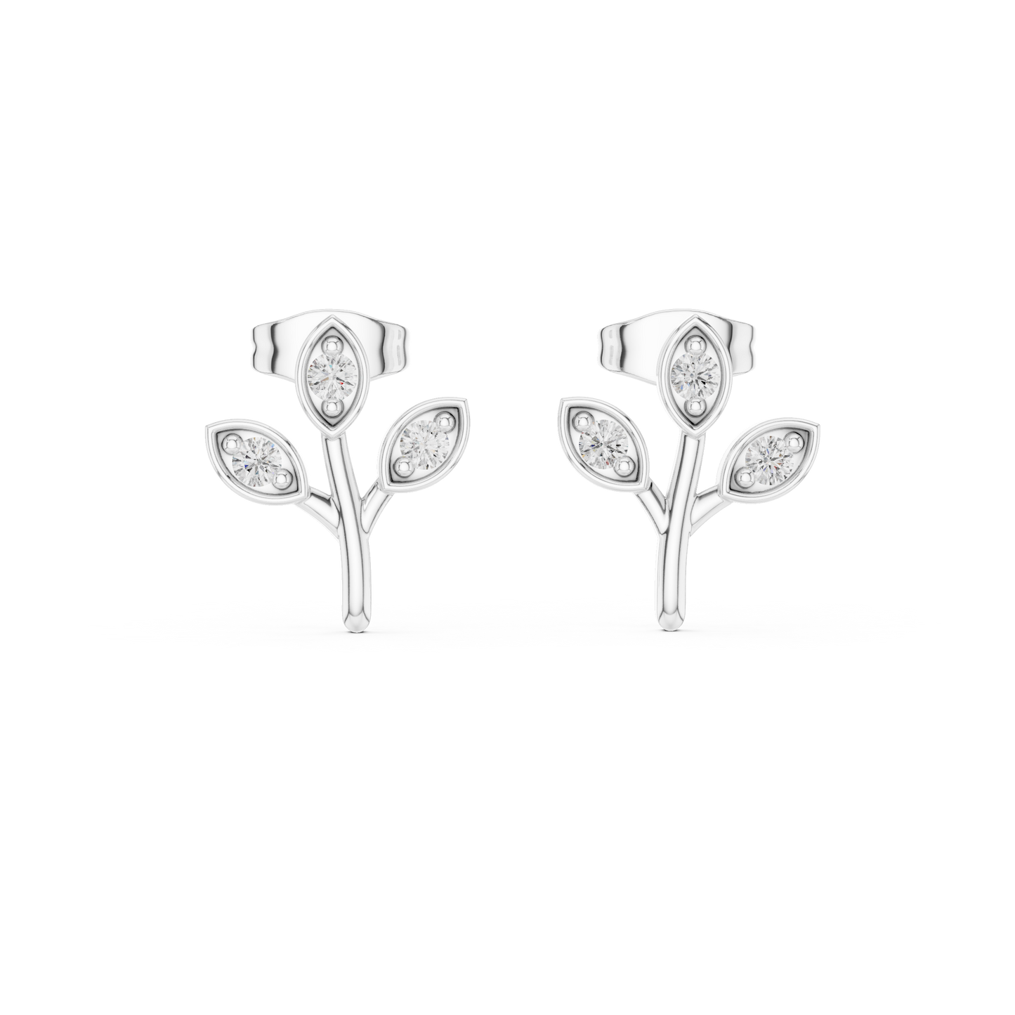Leaf-Inspired Diamond Stud Earrings – Rose Gold