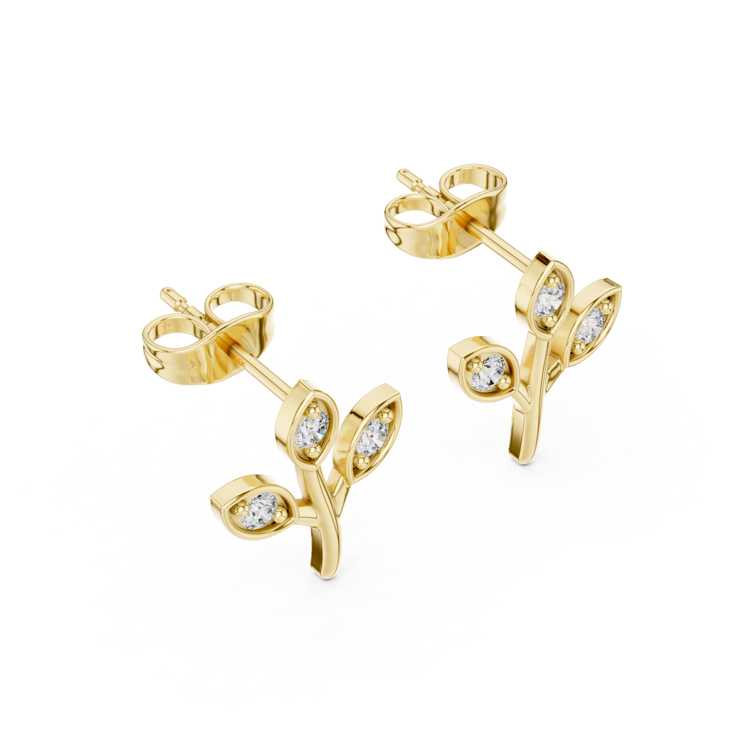 Leaf-Inspired Diamond Stud Earrings – Rose Gold