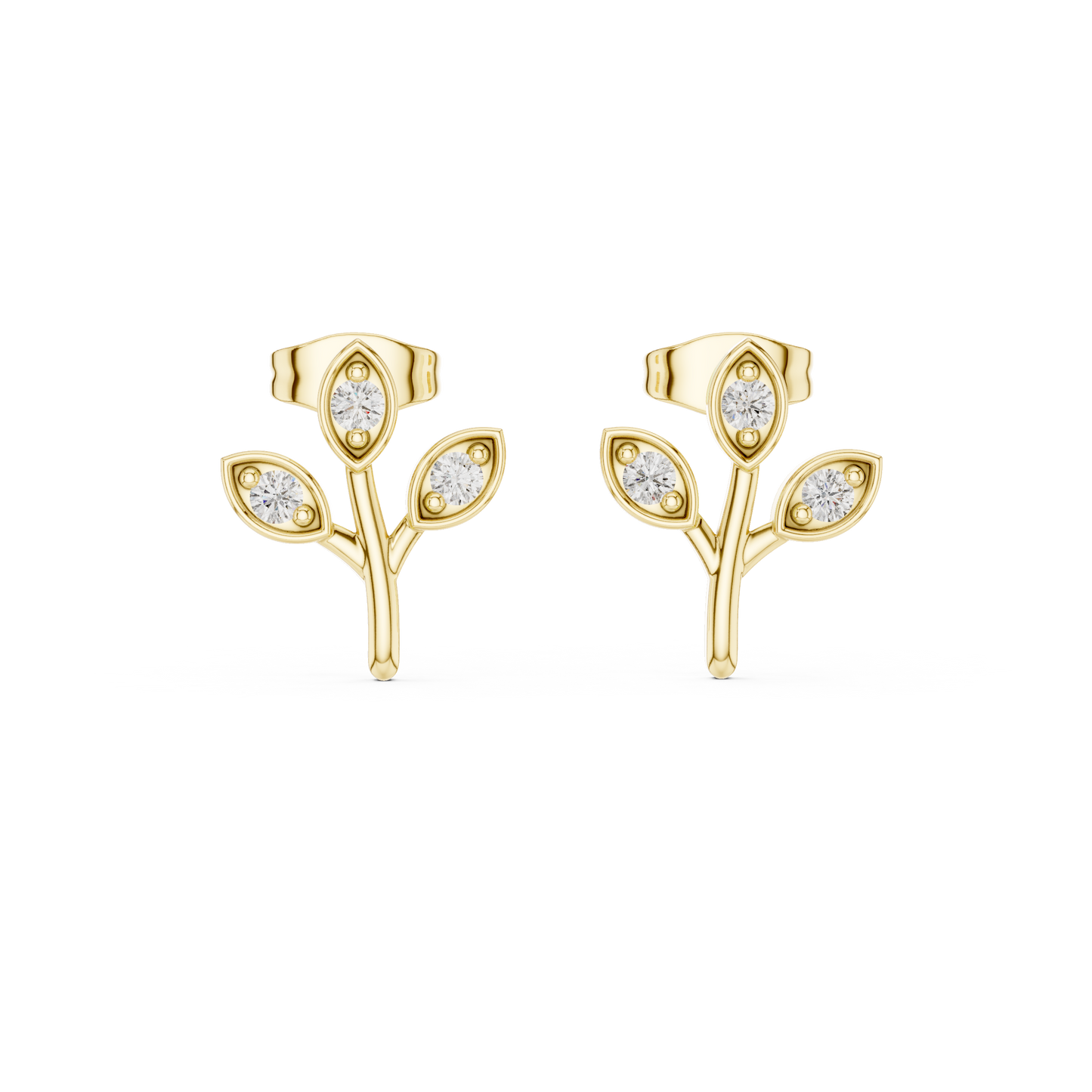 Leaf-Inspired Diamond Stud Earrings – Rose Gold