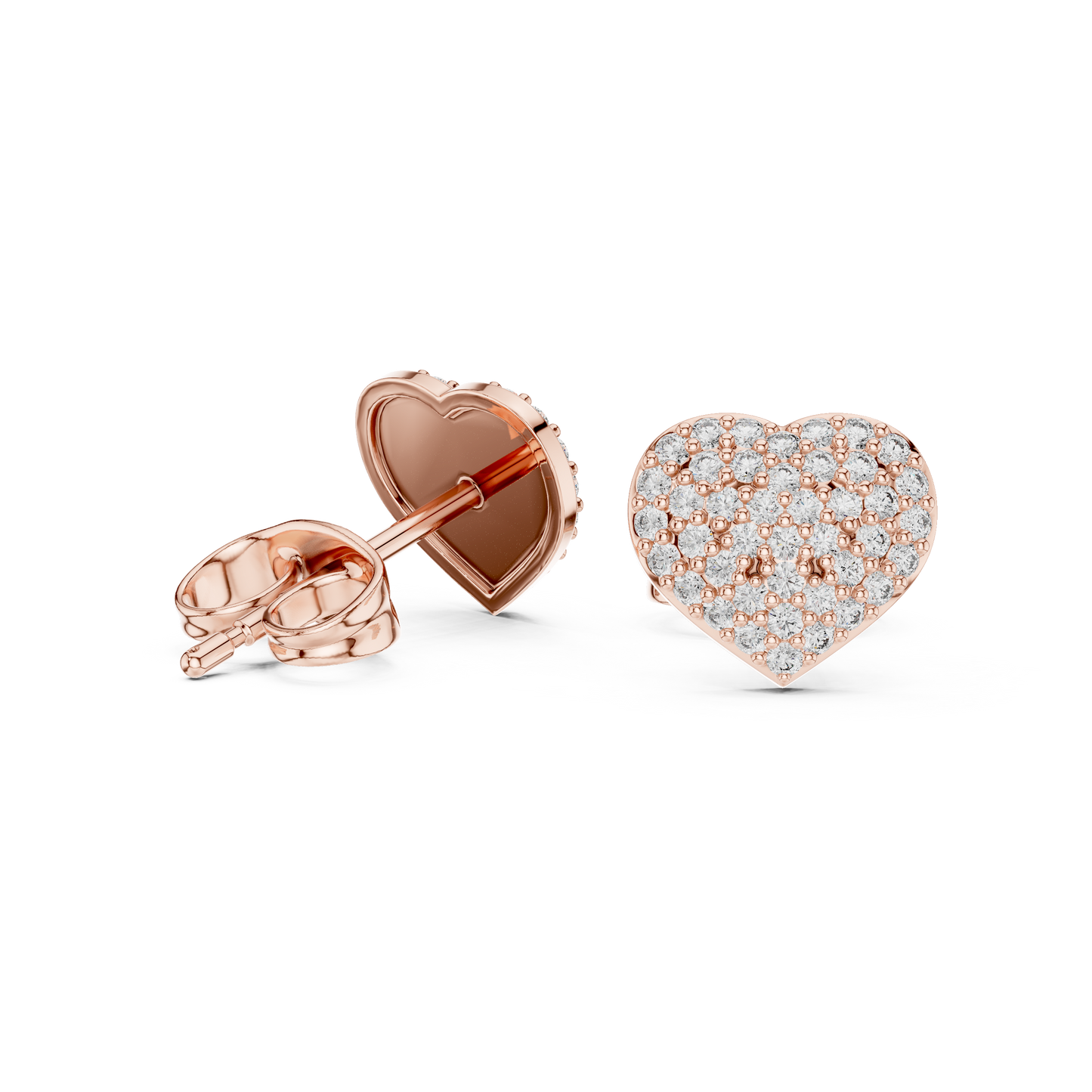 Pavé Diamond Heart Stud Earrings – Rose Gold