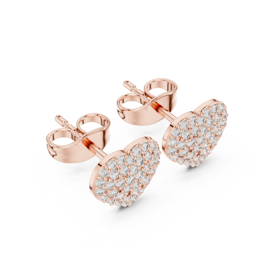 Pavé Diamond Heart Stud Earrings – Rose Gold