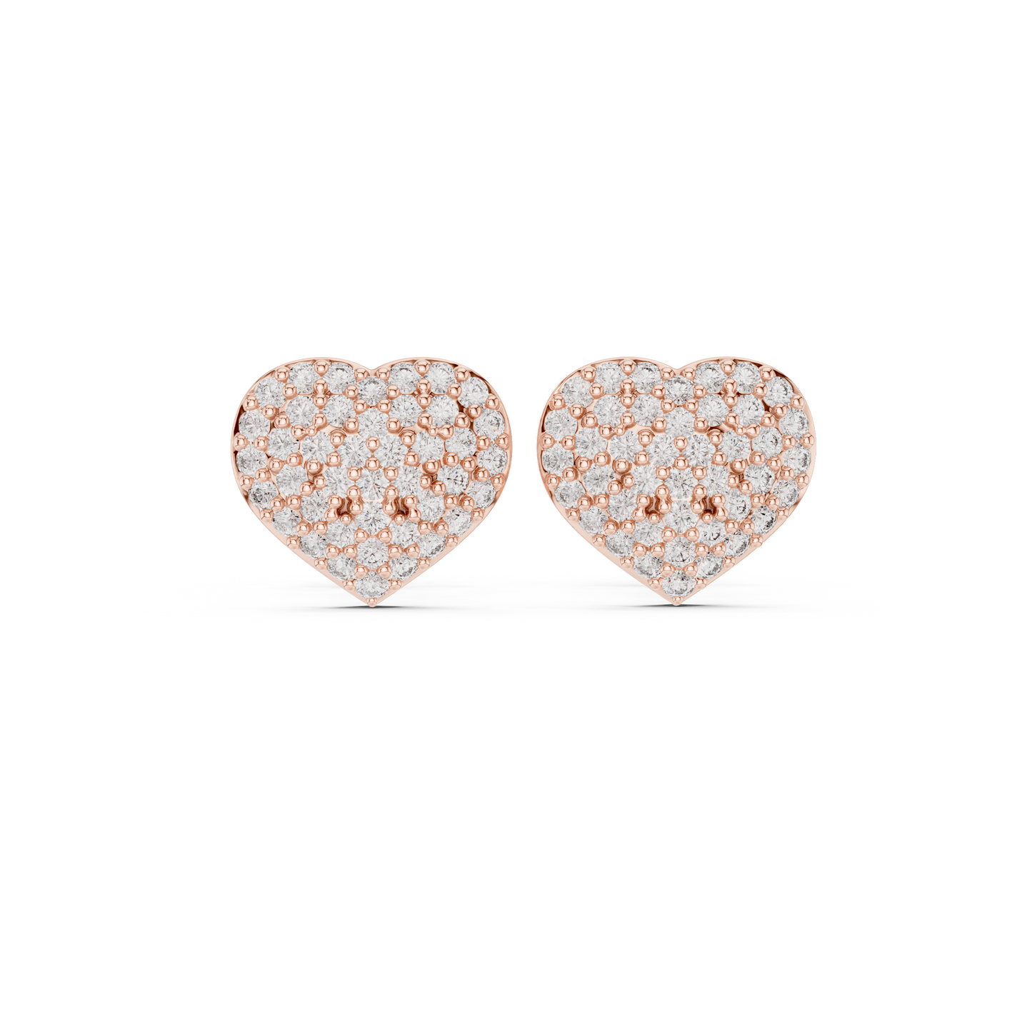 Pavé Diamond Heart Stud Earrings – Rose Gold