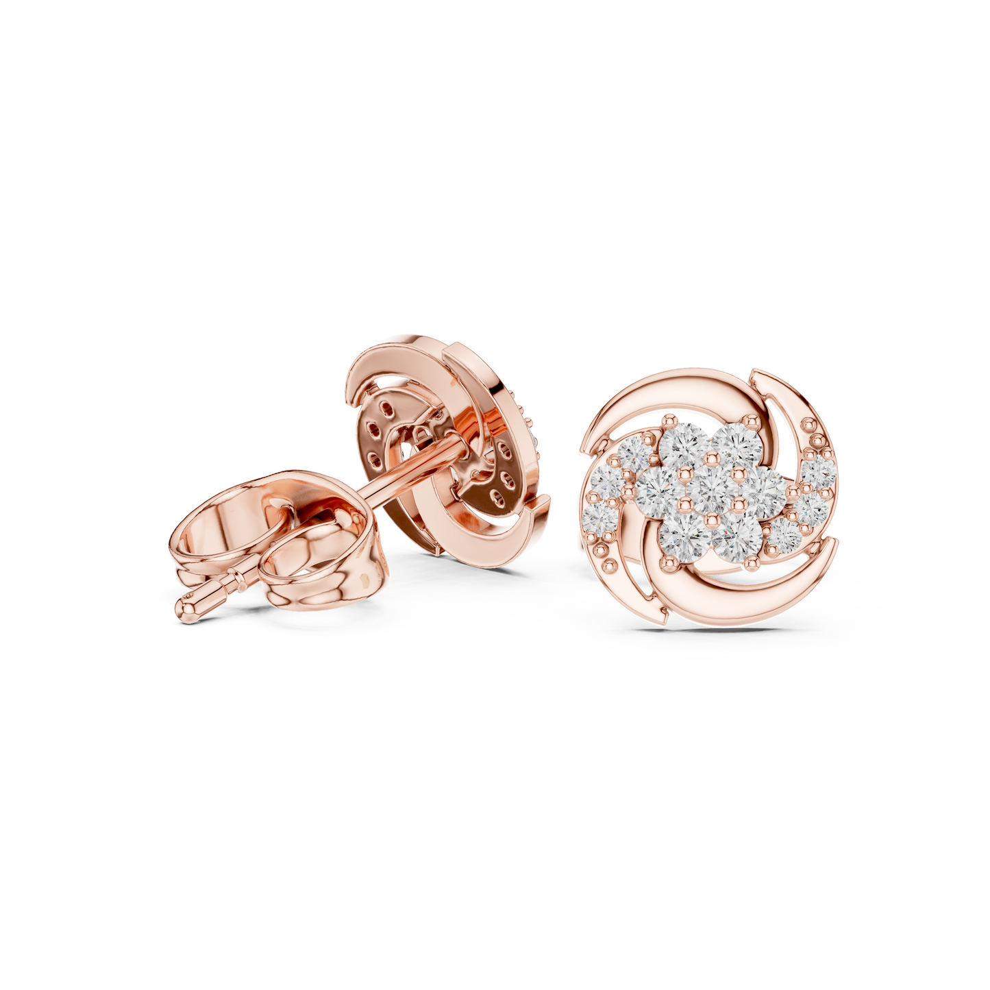 Diamond Halo Circle Stud Earrings – Rose Gold