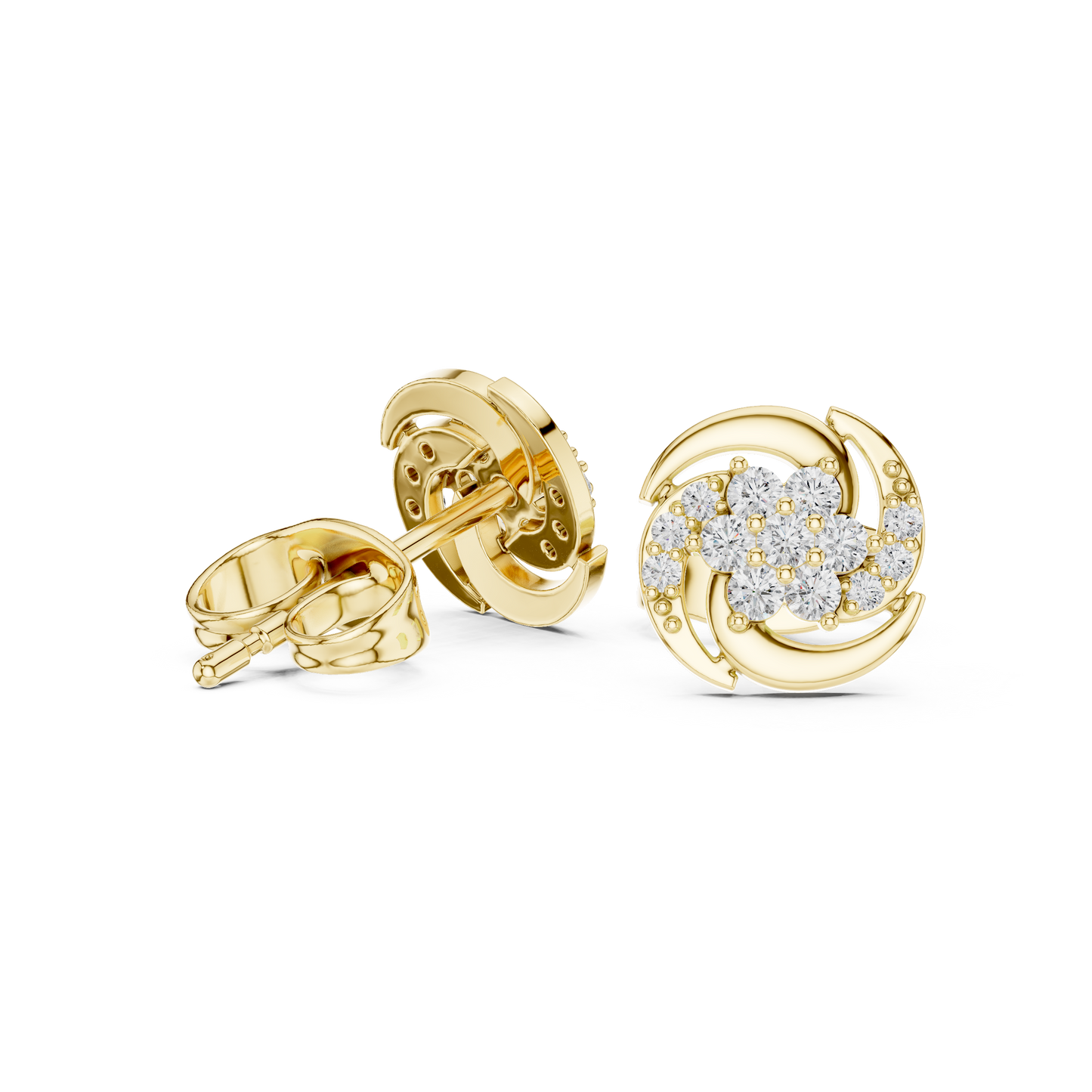 Diamond Halo Circle Stud Earrings – Rose Gold