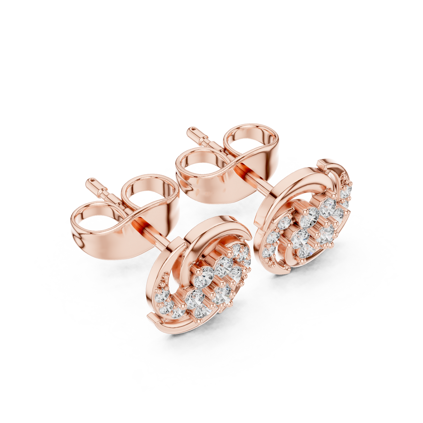Diamond Halo Circle Stud Earrings – Rose Gold