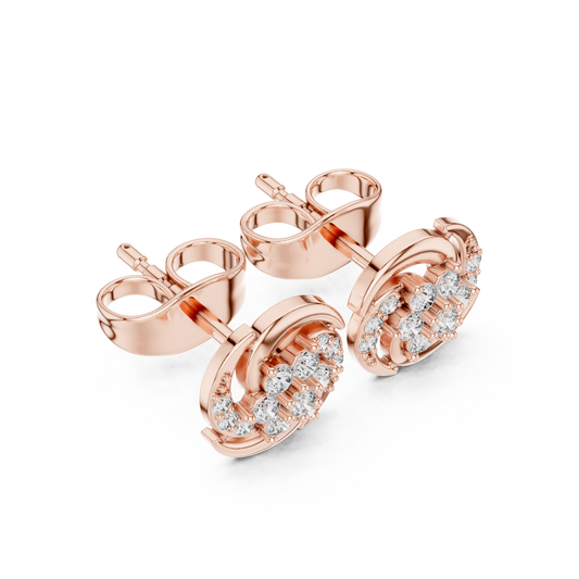 Diamond Halo Circle Stud Earrings – Rose Gold