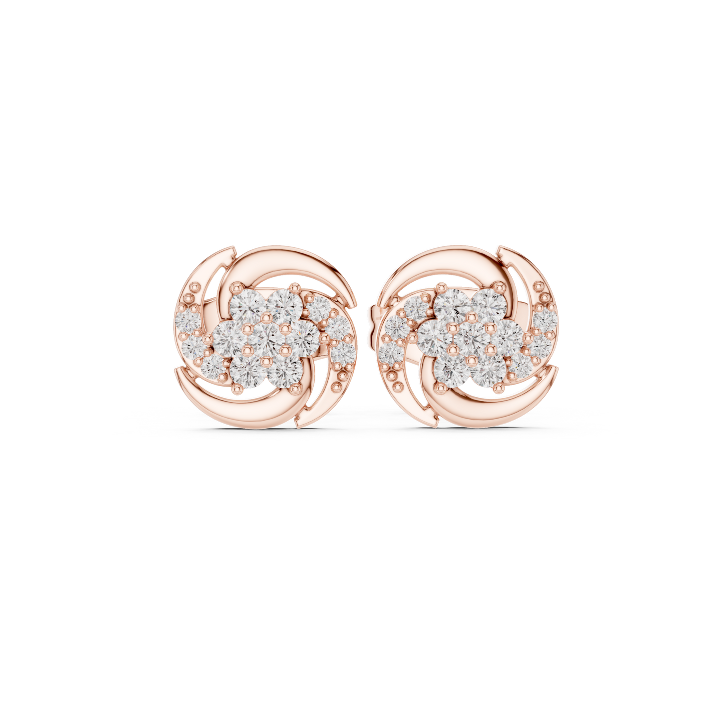 Diamond Halo Circle Stud Earrings – Rose Gold