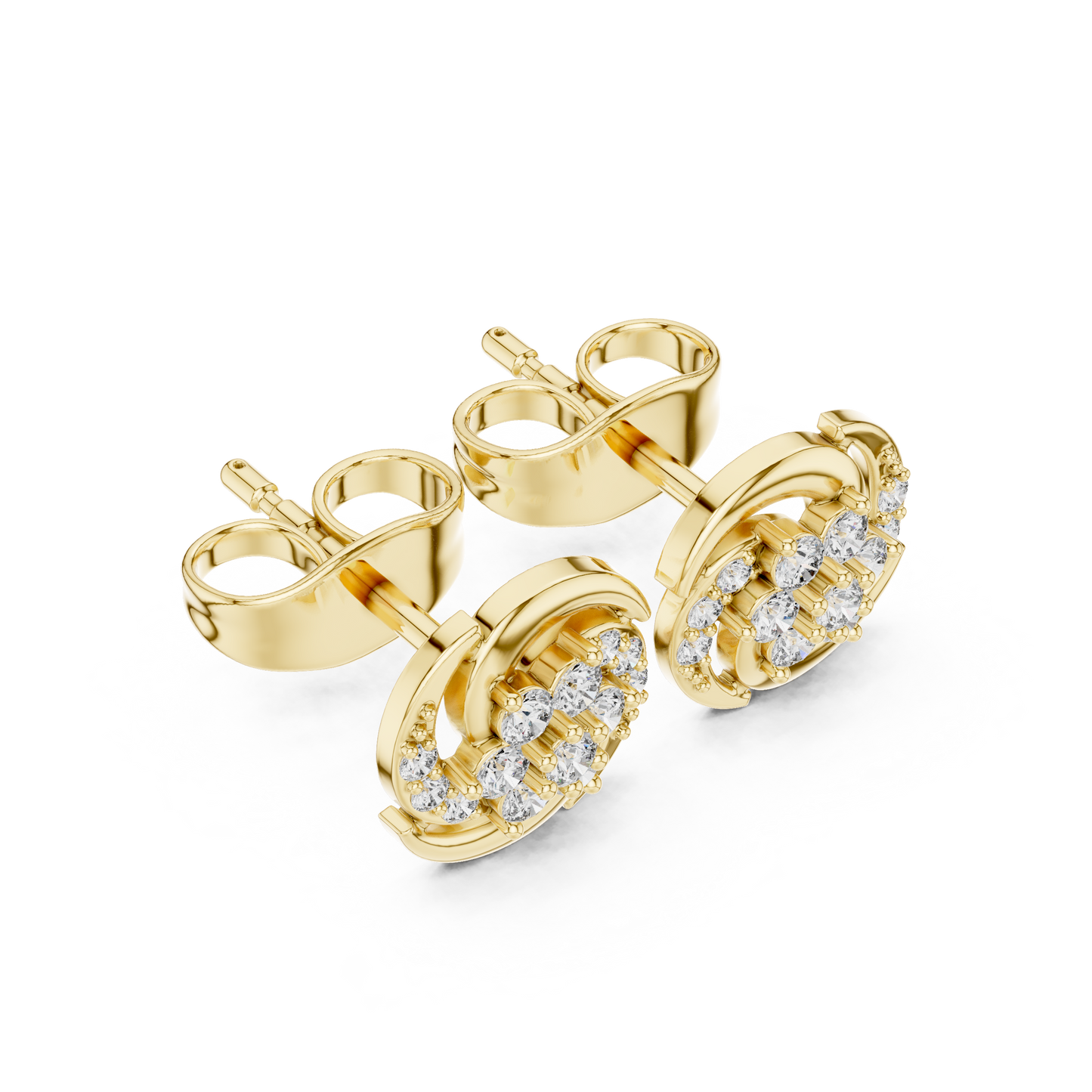 Diamond Halo Circle Stud Earrings – Rose Gold