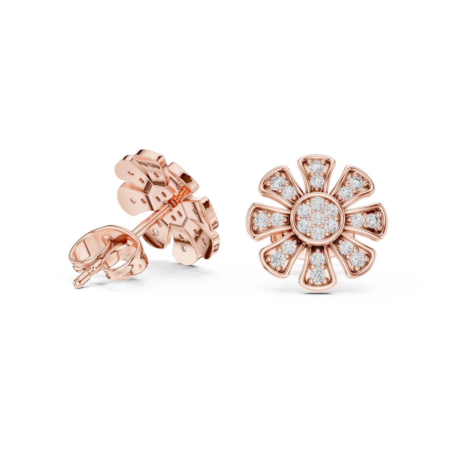 Floral Diamond Stud Earrings – Rose Gold Finish