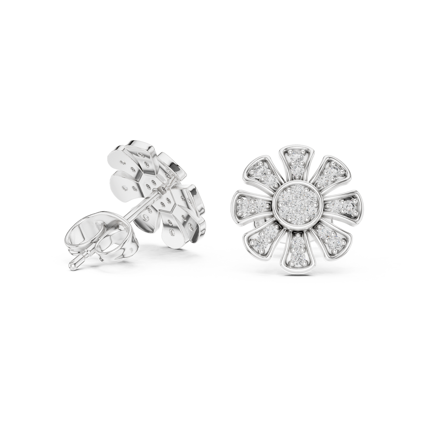 Floral Diamond Stud Earrings – Rose Gold Finish