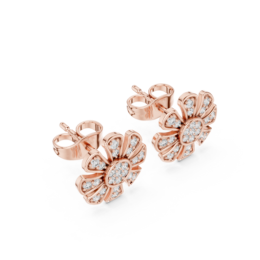 Floral Diamond Stud Earrings – Rose Gold Finish