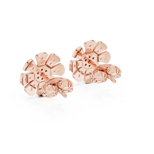 Floral Diamond Stud Earrings – Rose Gold Finish