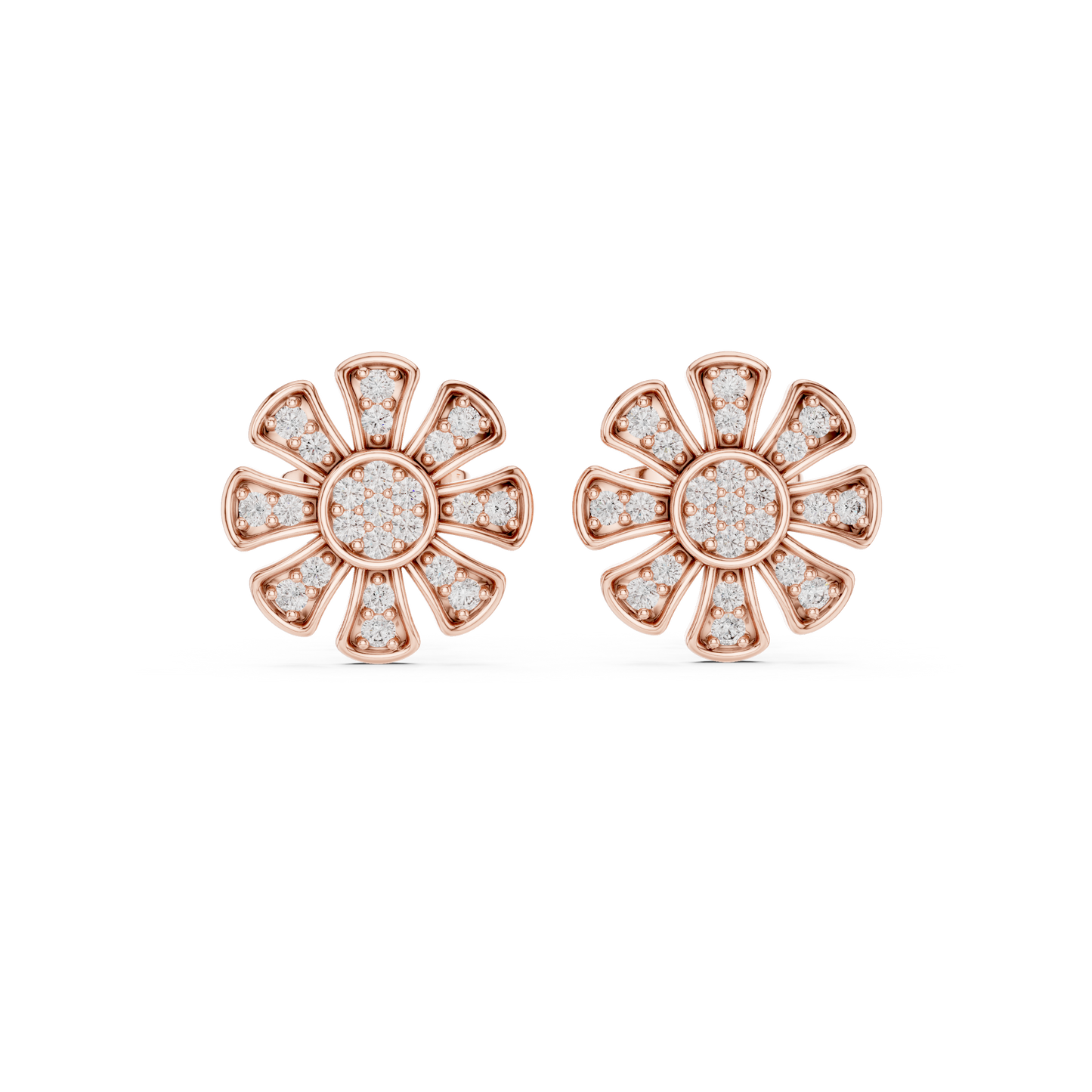 Floral Diamond Stud Earrings – Rose Gold Finish