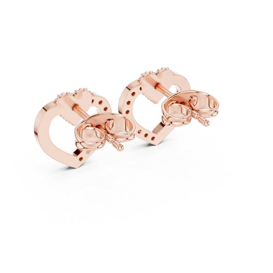 Diamond Heart Stud Earrings with Bow Accent – Rose Gold Finish