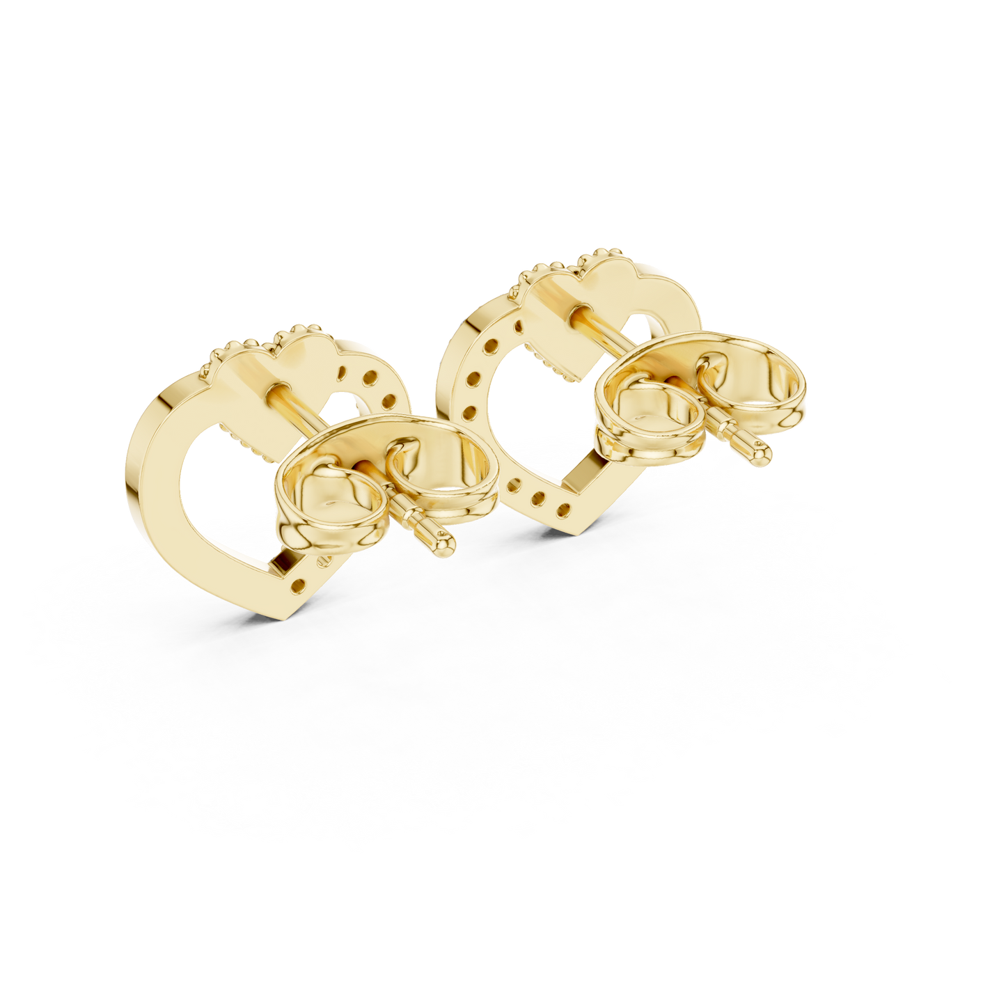 Diamond Heart Stud Earrings with Bow Accent – Rose Gold Finish