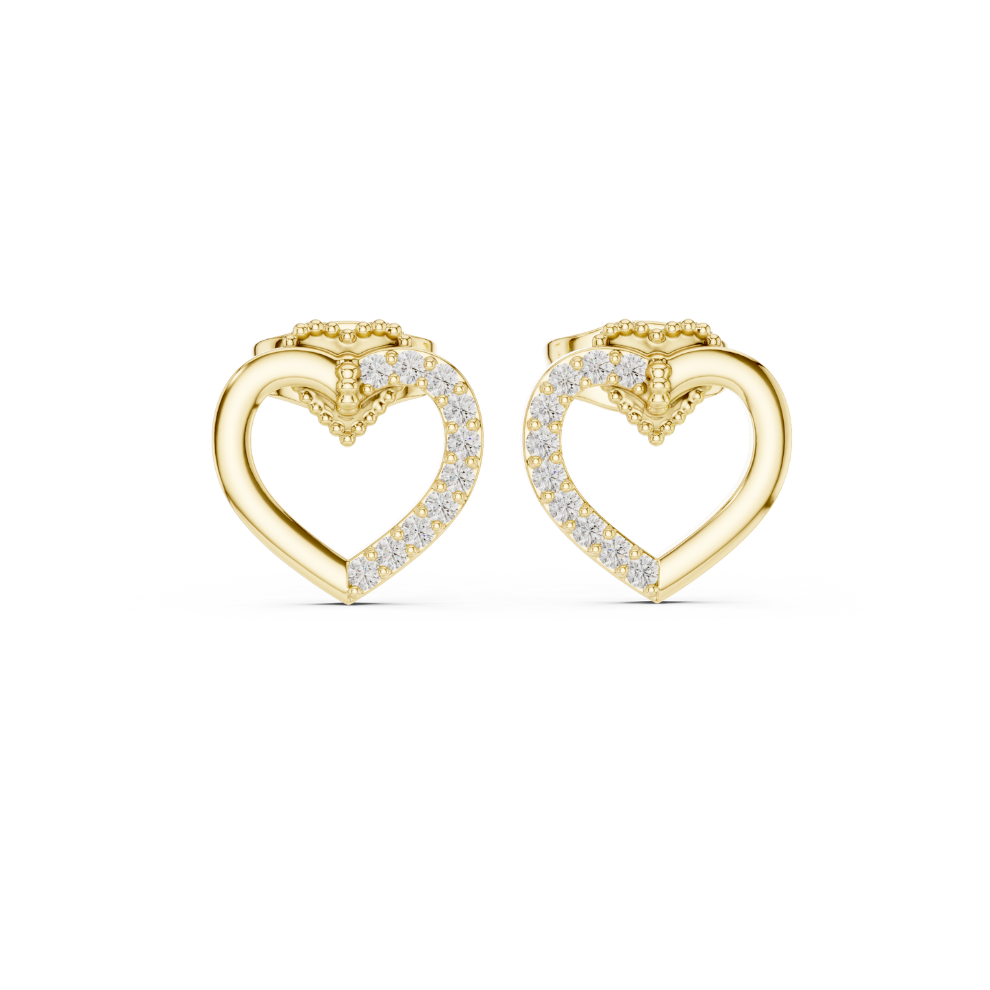 Diamond Heart Stud Earrings with Bow Accent – Rose Gold Finish