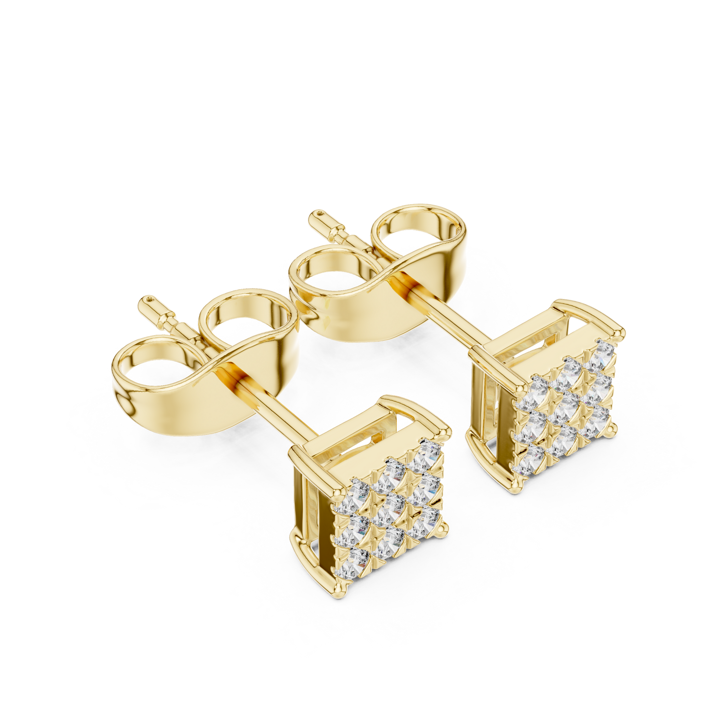 Princess-Cut Diamond Cluster Stud Earrings – Rose Gold Finish