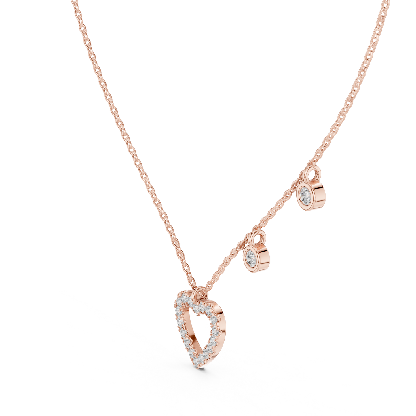 Heart Diamond Pendant Necklace with Dangling Accents – Rose Gold