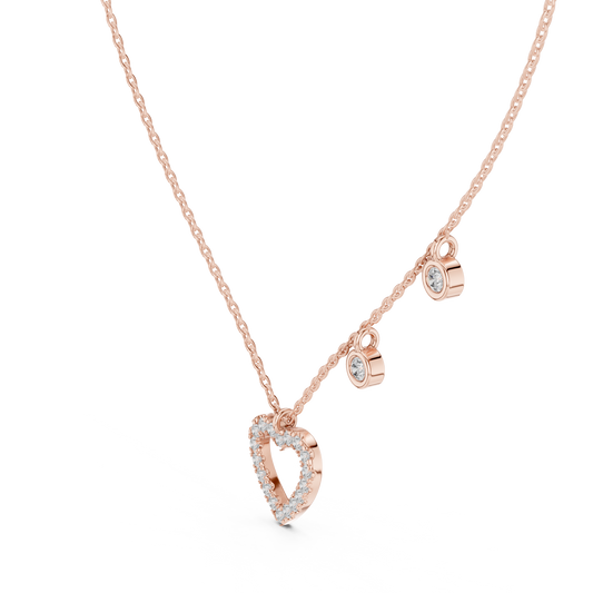 Heart Diamond Pendant Necklace with Dangling Accents – Rose Gold