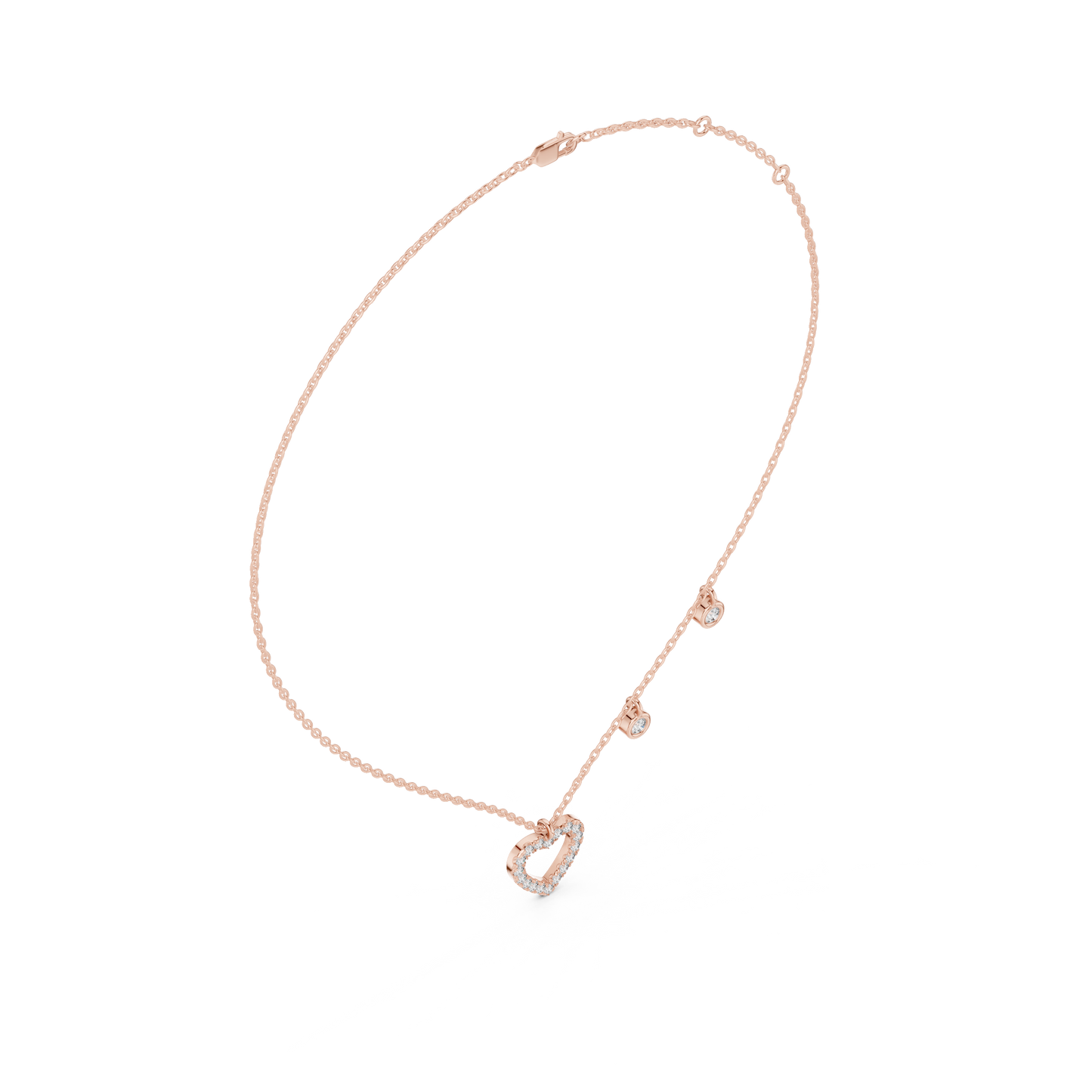 Heart Diamond Pendant Necklace with Dangling Accents – Rose Gold