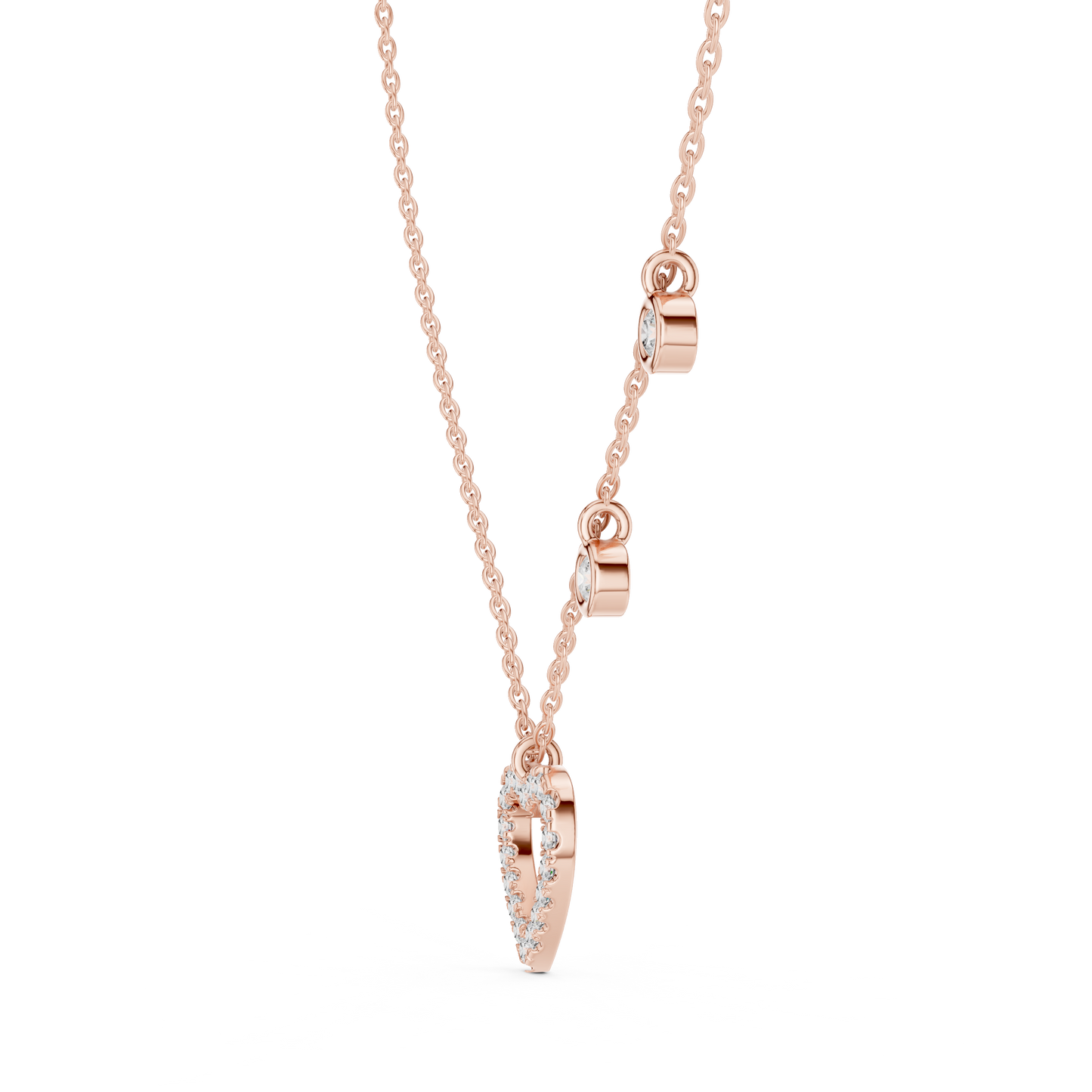Heart Diamond Pendant Necklace with Dangling Accents – Rose Gold