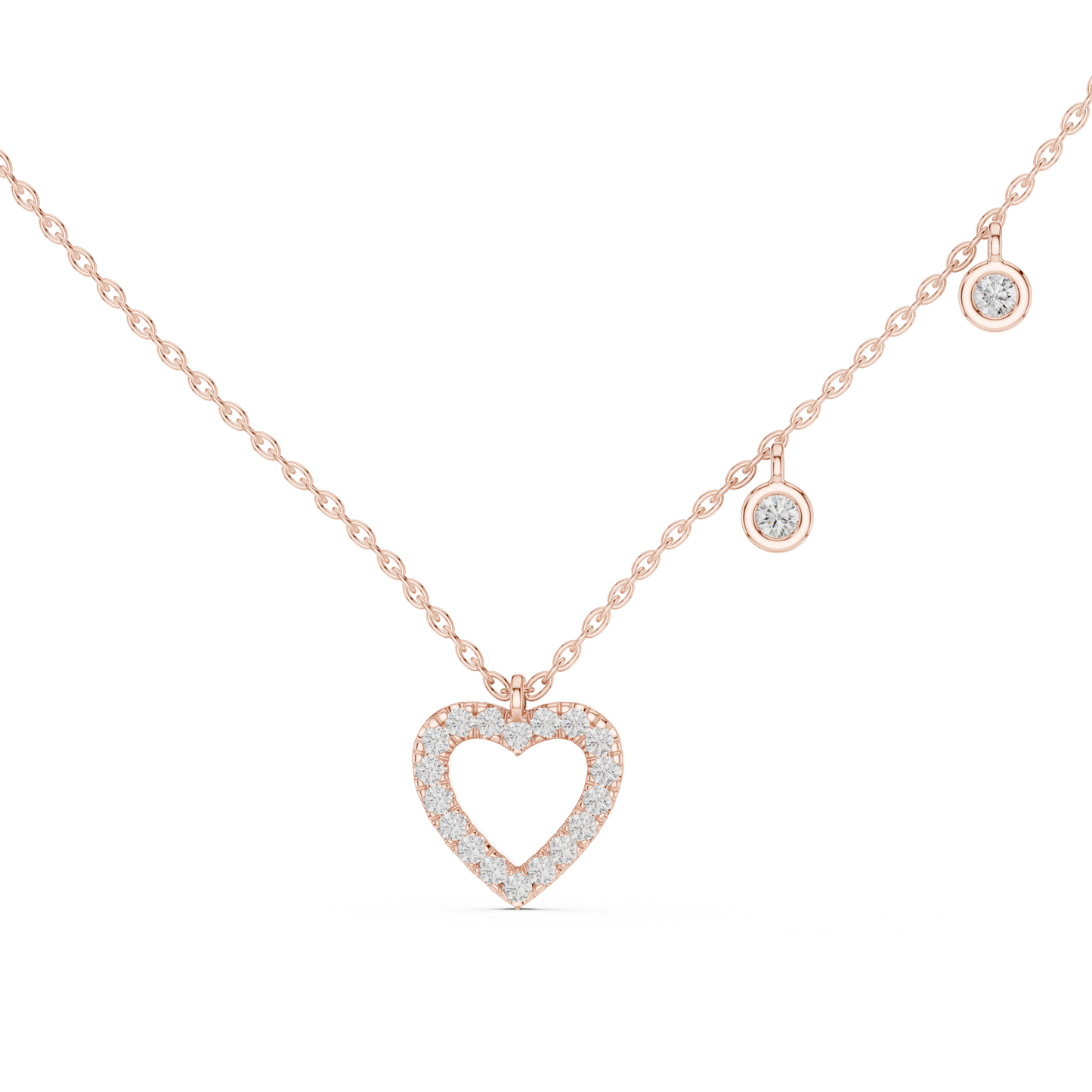 Heart Diamond Pendant Necklace with Dangling Accents – Rose Gold
