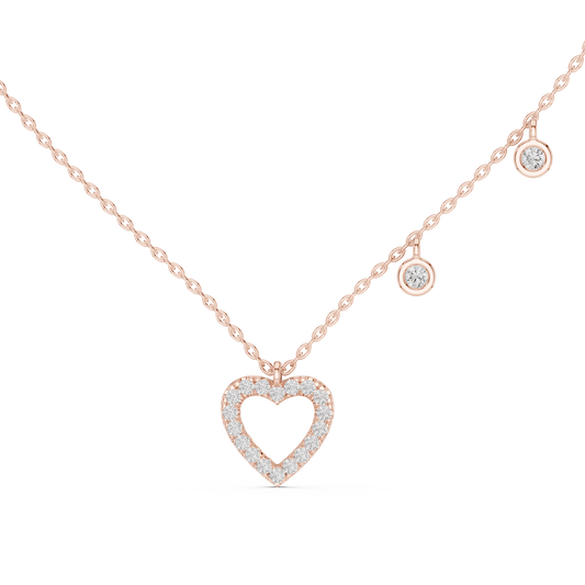 Heart Diamond Pendant Necklace with Dangling Accents – Rose Gold