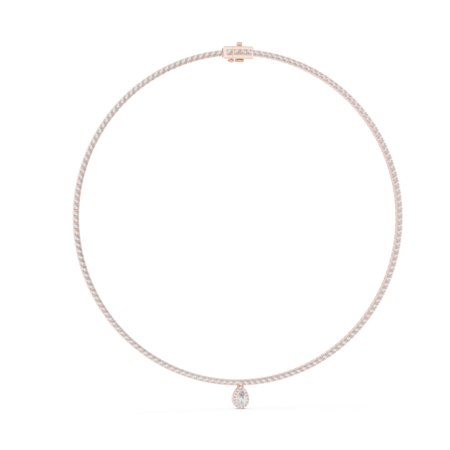 Double Line Diamond Necklace with Pear Drop Pendant – Rose Gold