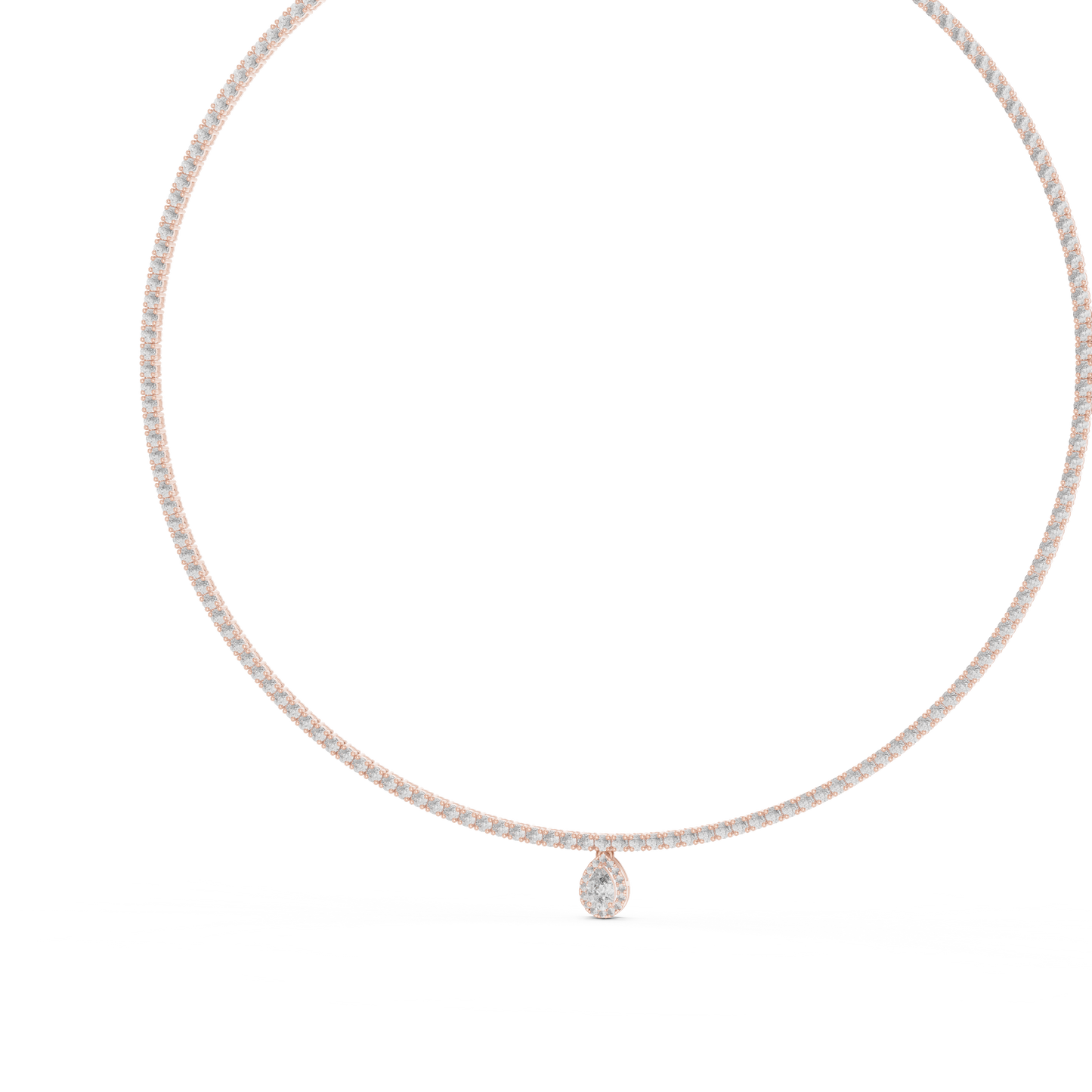 Double Line Diamond Necklace with Pear Drop Pendant – Rose Gold