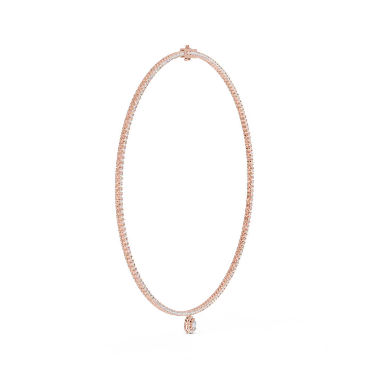 Double Line Diamond Necklace with Pear Drop Pendant – Rose Gold