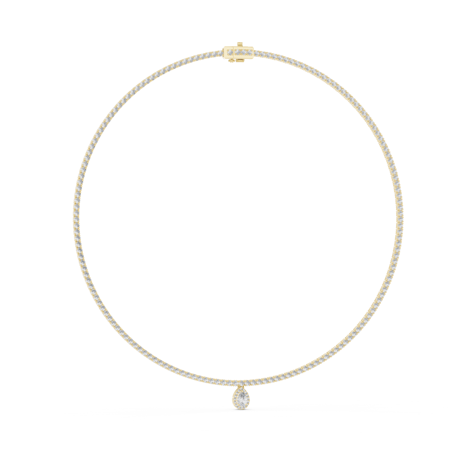 Double Line Diamond Necklace with Pear Drop Pendant – Rose Gold
