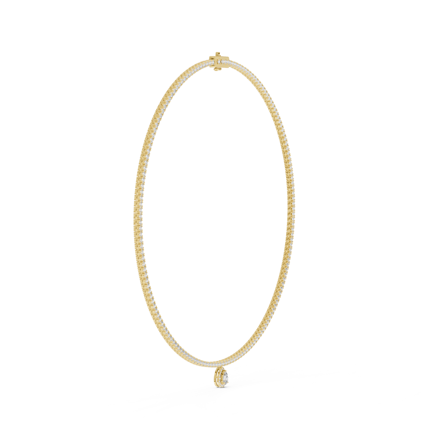 Double Line Diamond Necklace with Pear Drop Pendant – Rose Gold
