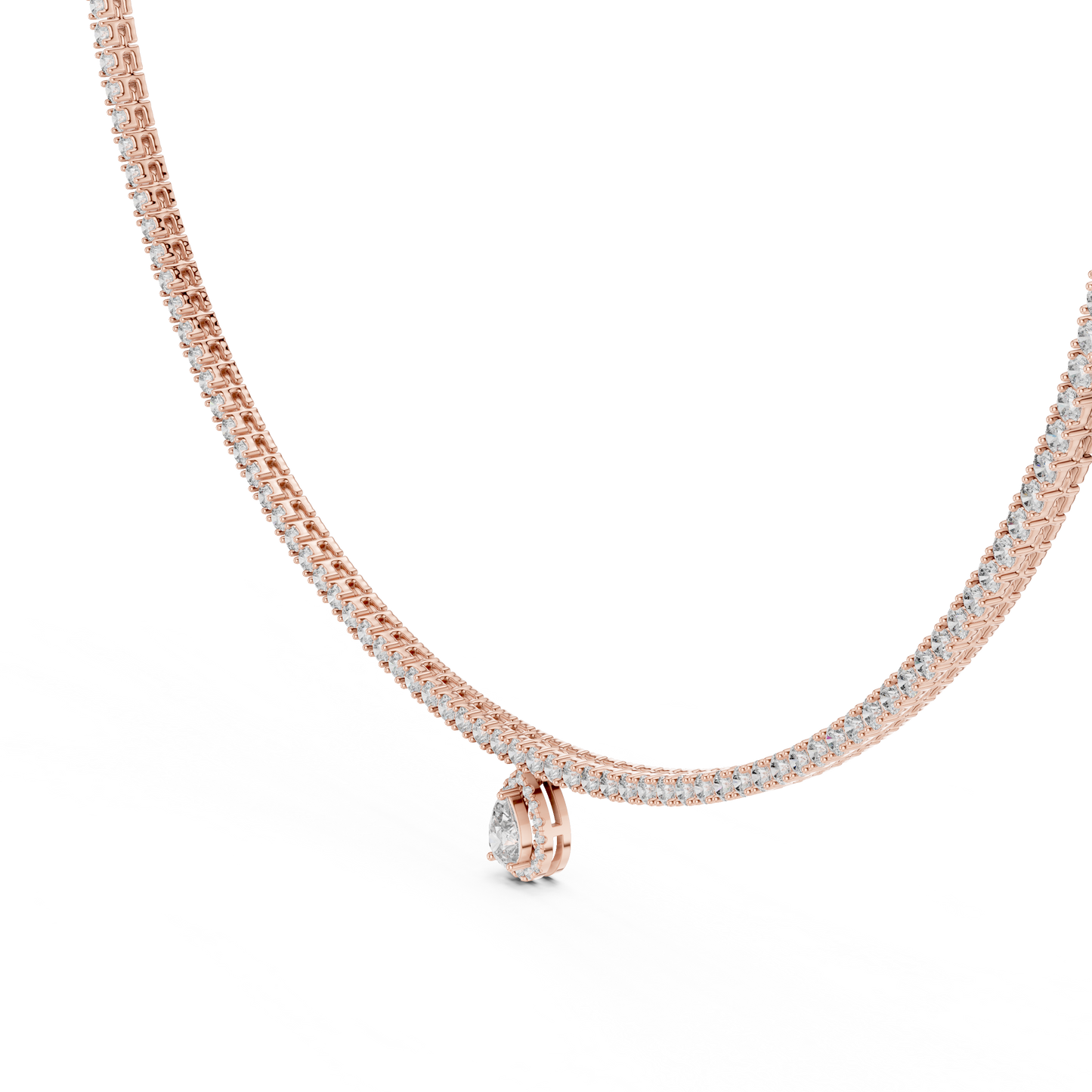 Double Line Diamond Necklace with Pear Drop Pendant – Rose Gold