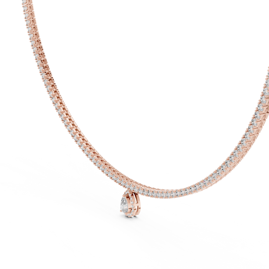 Double Line Diamond Necklace with Pear Drop Pendant – Rose Gold