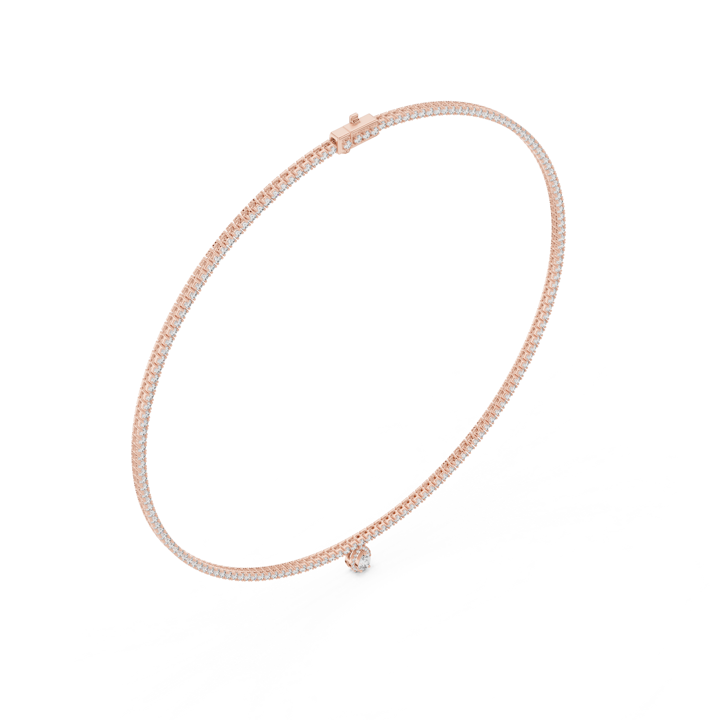 Double Line Diamond Necklace with Pear Drop Pendant – Rose Gold