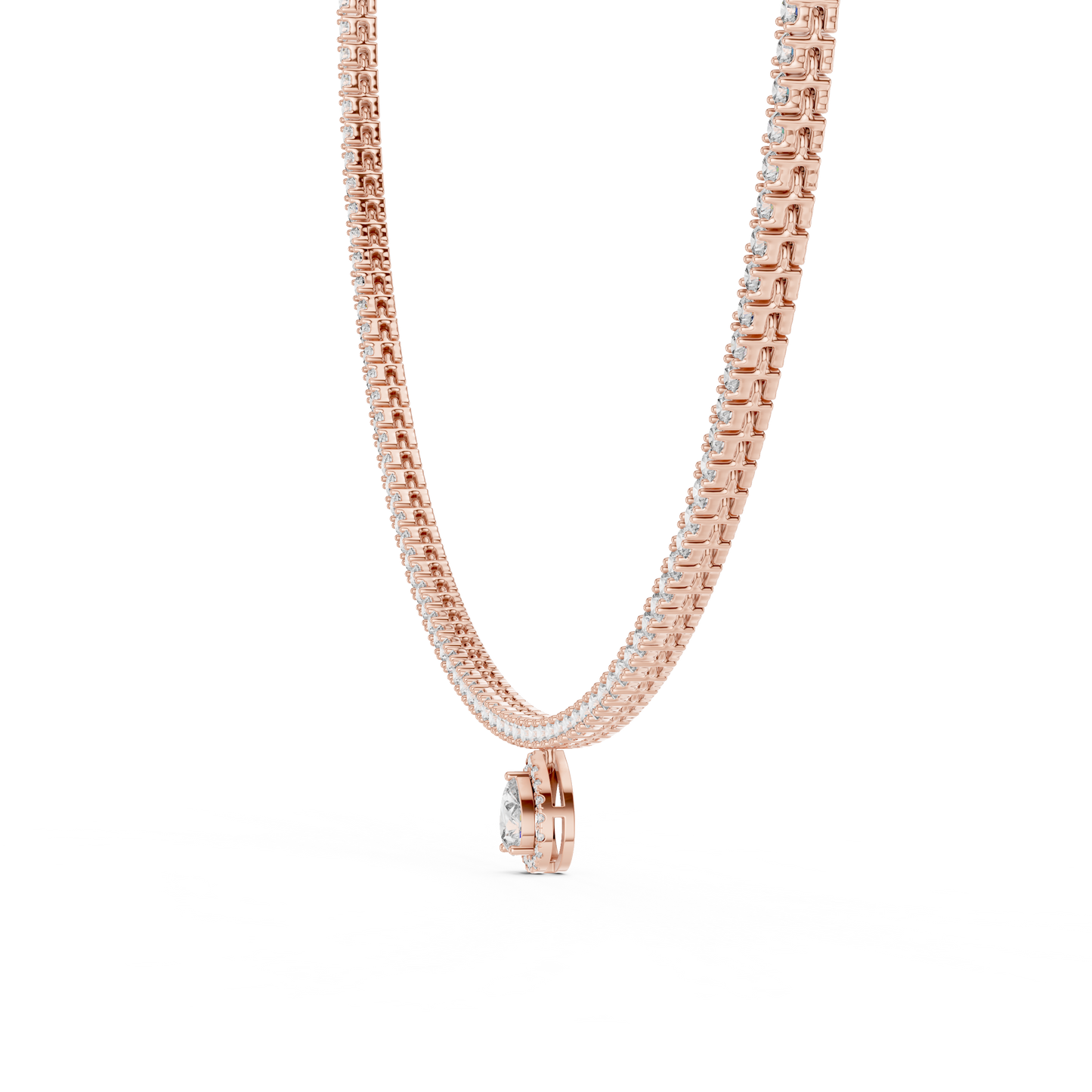 Double Line Diamond Necklace with Pear Drop Pendant – Rose Gold