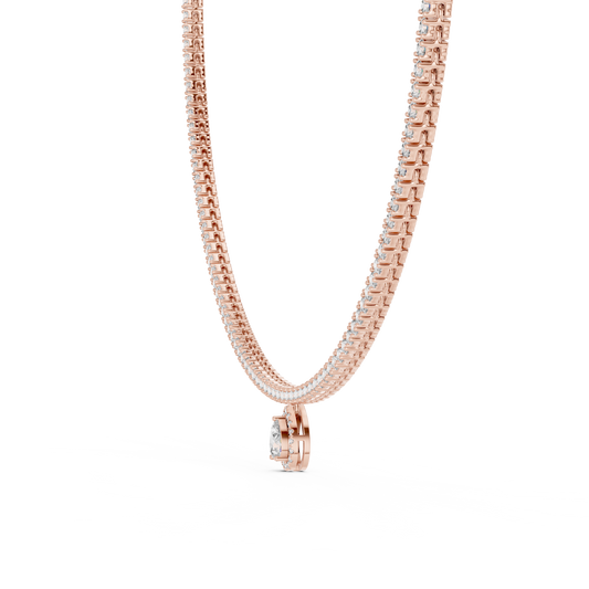 Double Line Diamond Necklace with Pear Drop Pendant – Rose Gold