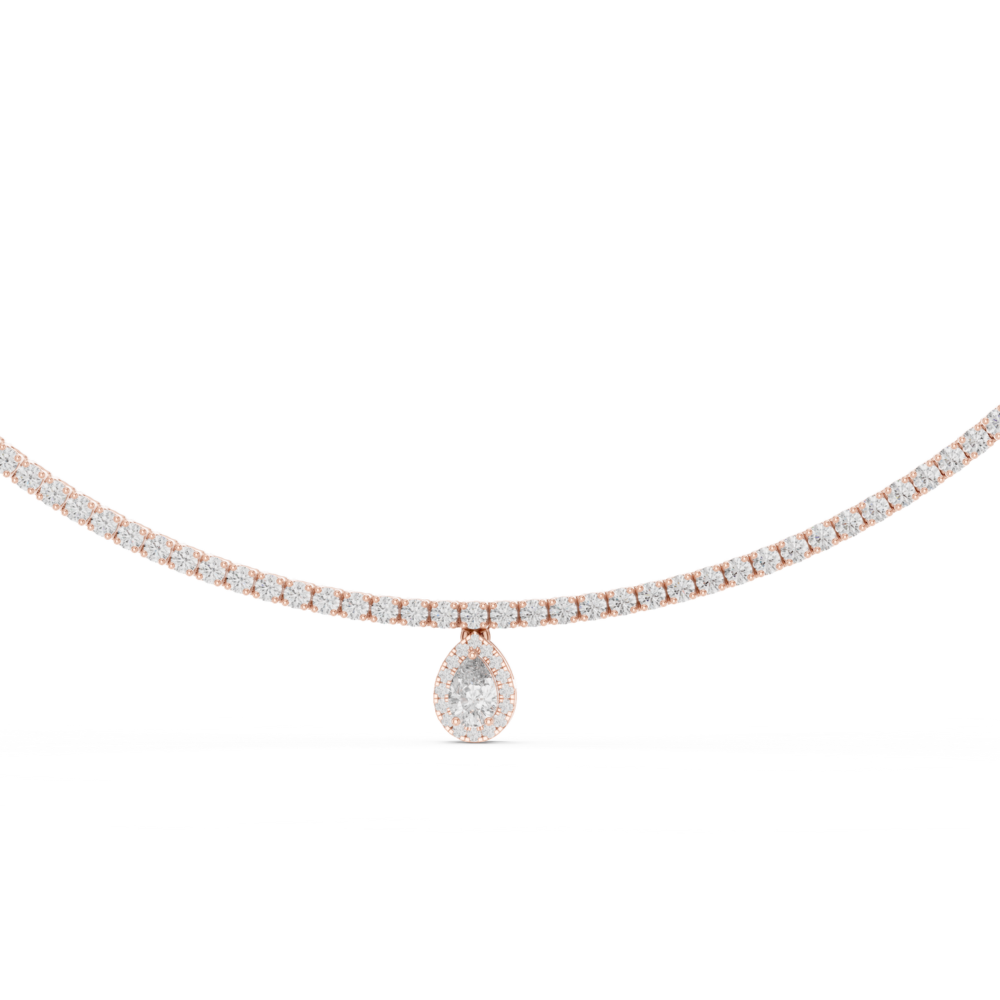 Double Line Diamond Necklace with Pear Drop Pendant – Rose Gold
