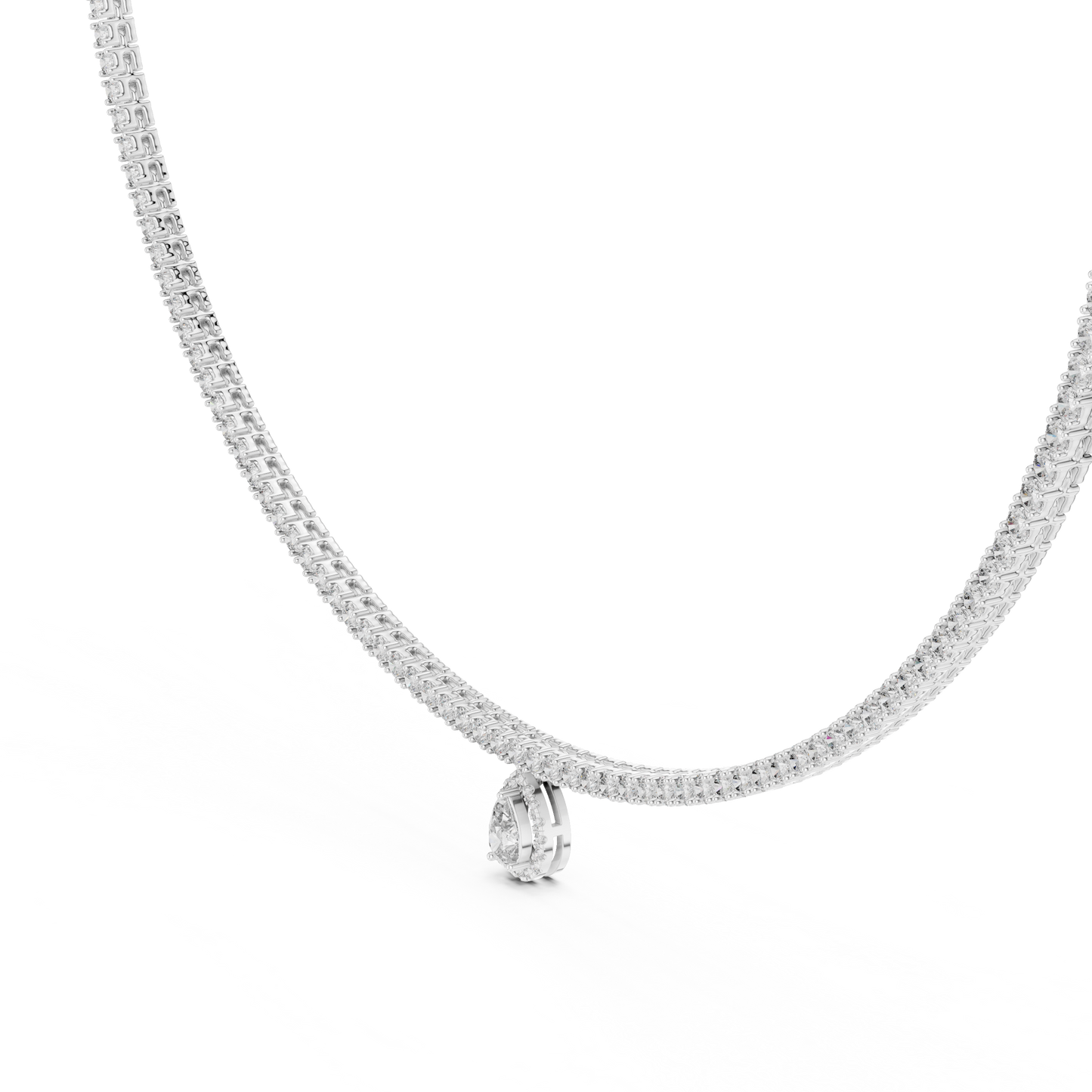 Double Line Diamond Necklace with Pear Drop Pendant – Rose Gold