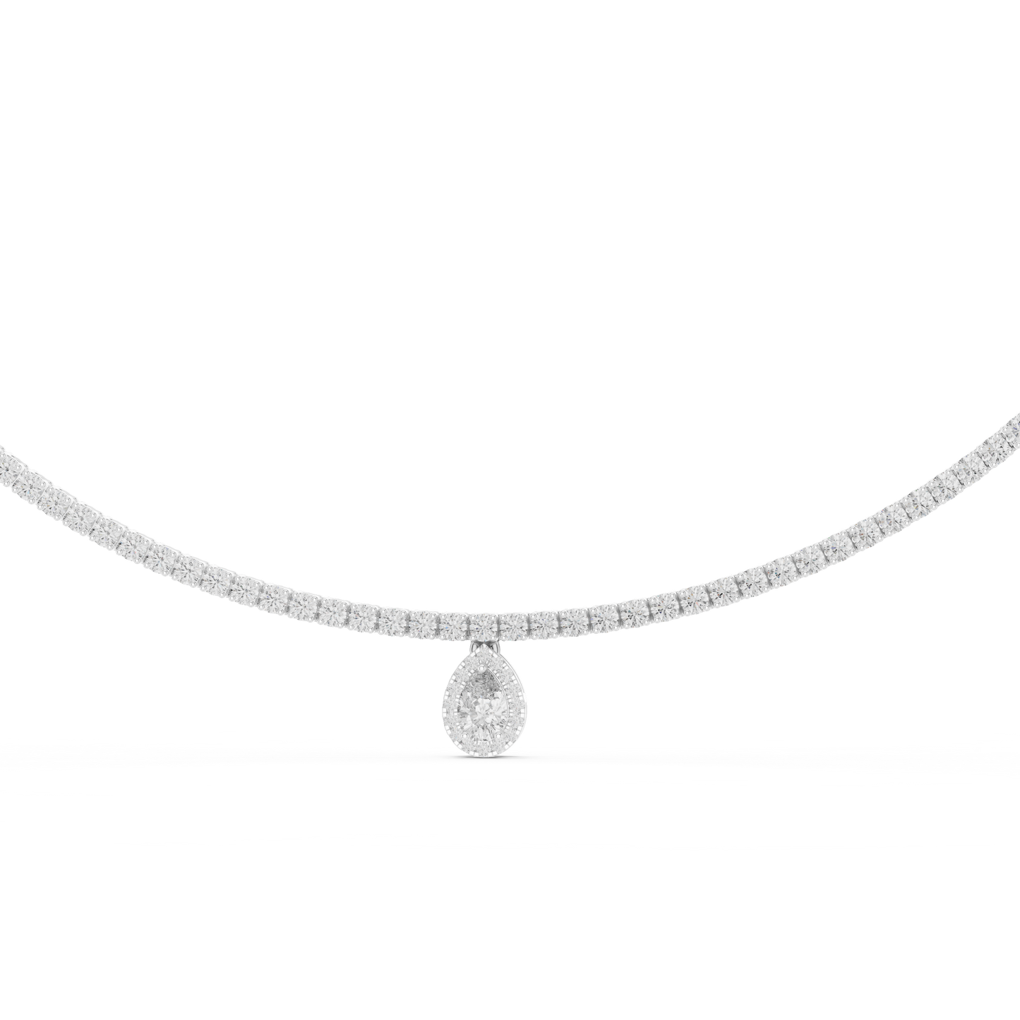 Double Line Diamond Necklace with Pear Drop Pendant – Rose Gold